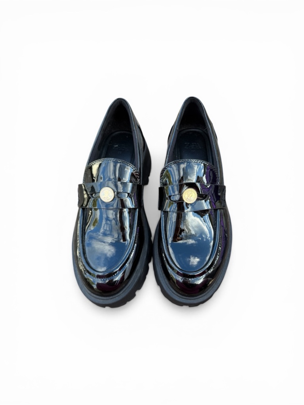 Zara Black Patent Loafer with Gold Accent - Men's Dress Penny Loafers